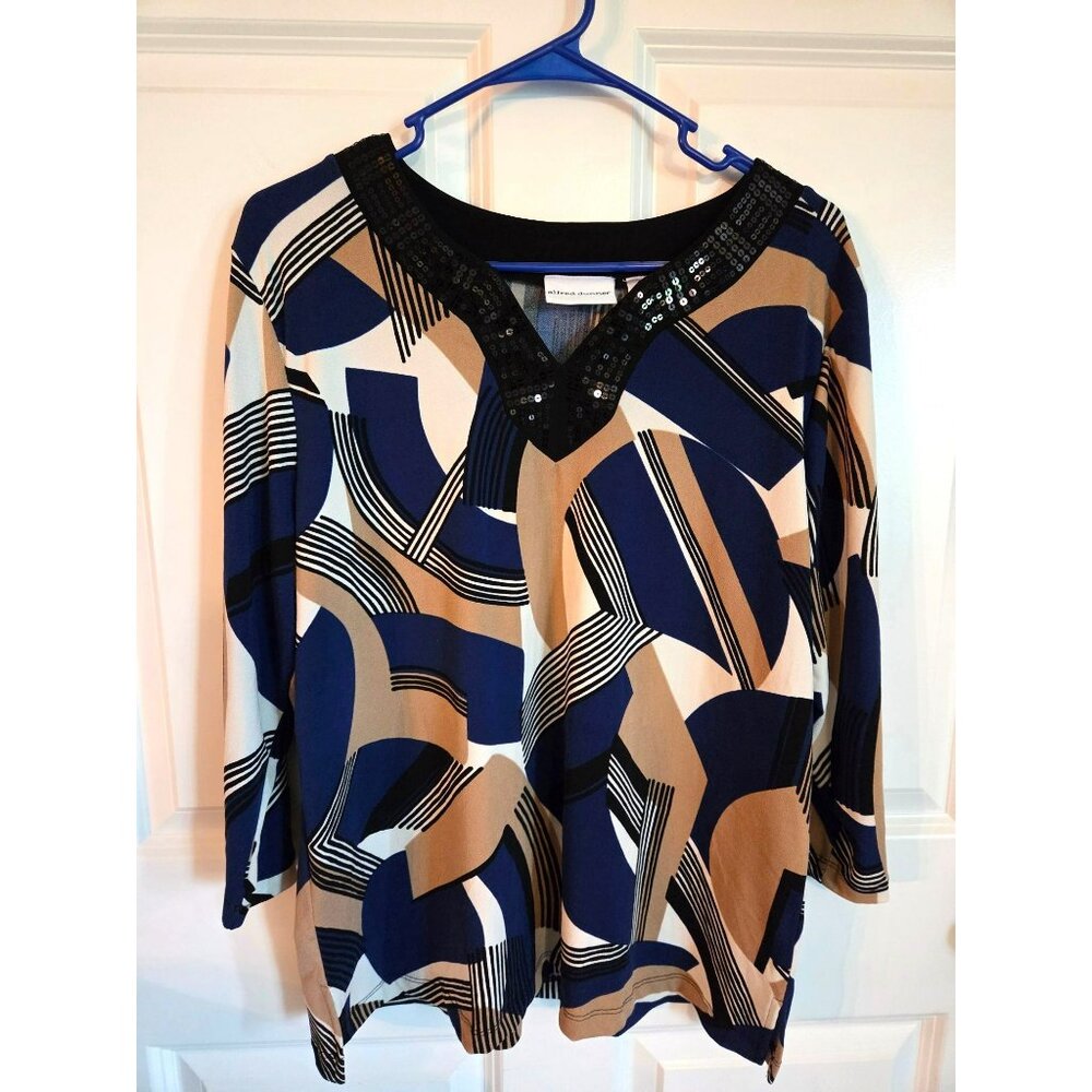 Alfred Dunner Women's top/shirt size medium blue/black/tan work/casual